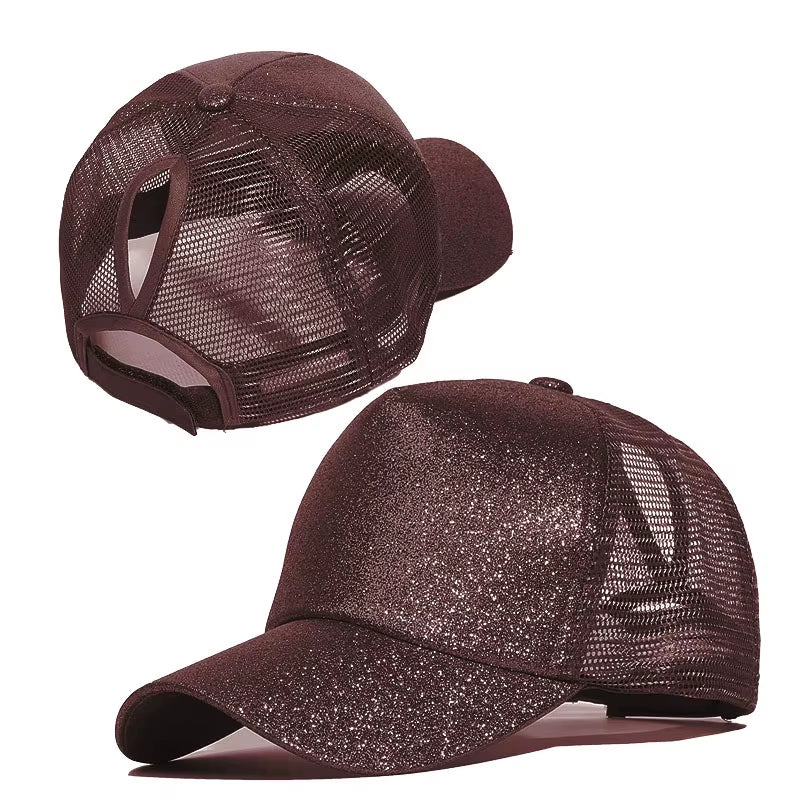 Fashion Baseball Caps Women Girl Ponytail Cap Sequins Shiny Messy Bun Snapback Hat Sun Caps Gorra Casual Ponytail Baseball Caps