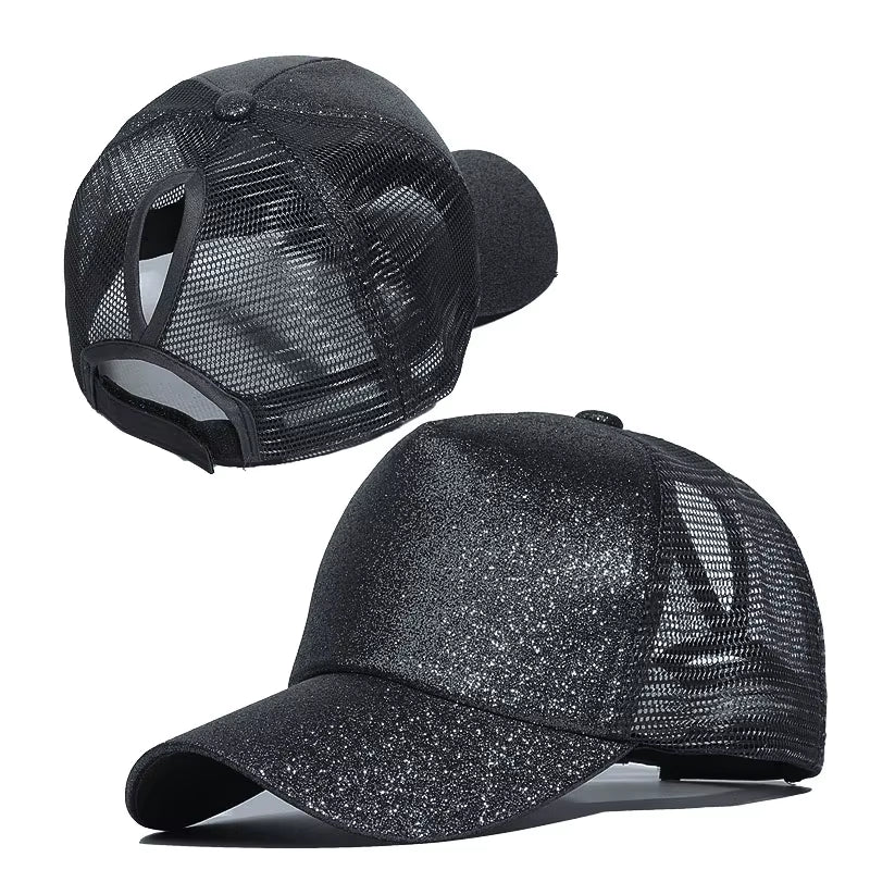 Fashion Baseball Caps Women Girl Ponytail Cap Sequins Shiny Messy Bun Snapback Hat Sun Caps Gorra Casual Ponytail Baseball Caps