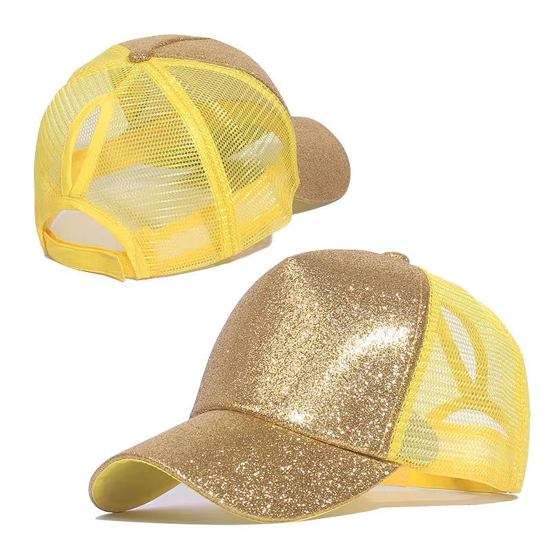 Fashion Baseball Caps Women Girl Ponytail Cap Sequins Shiny Messy Bun Snapback Hat Sun Caps Gorra Casual Ponytail Baseball Caps