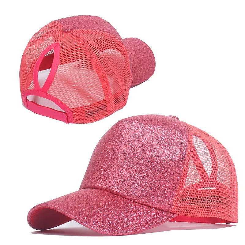 Fashion Baseball Caps Women Girl Ponytail Cap Sequins Shiny Messy Bun Snapback Hat Sun Caps Gorra Casual Ponytail Baseball Caps