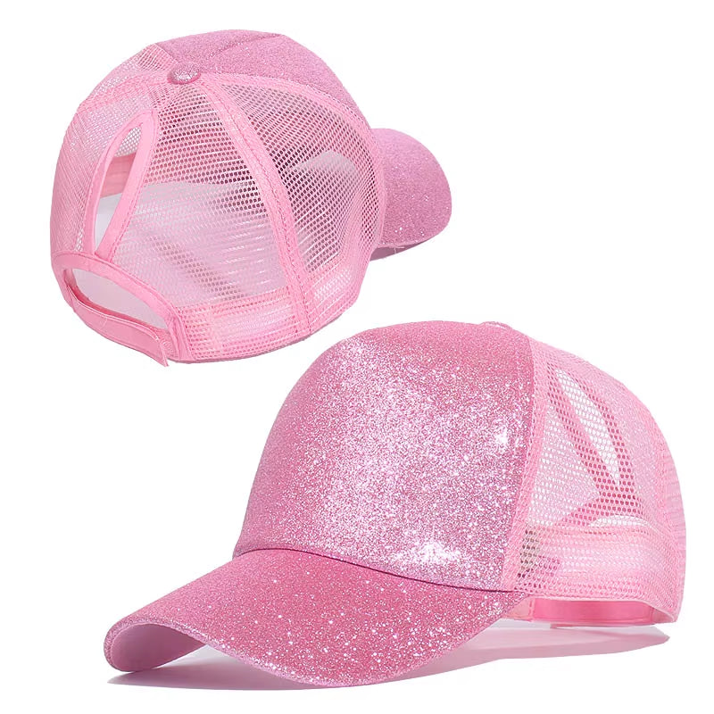 Fashion Baseball Caps Women Girl Ponytail Cap Sequins Shiny Messy Bun Snapback Hat Sun Caps Gorra Casual Ponytail Baseball Caps