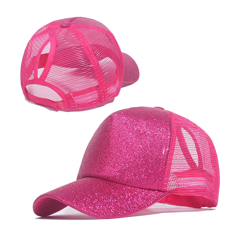 Fashion Baseball Caps Women Girl Ponytail Cap Sequins Shiny Messy Bun Snapback Hat Sun Caps Gorra Casual Ponytail Baseball Caps
