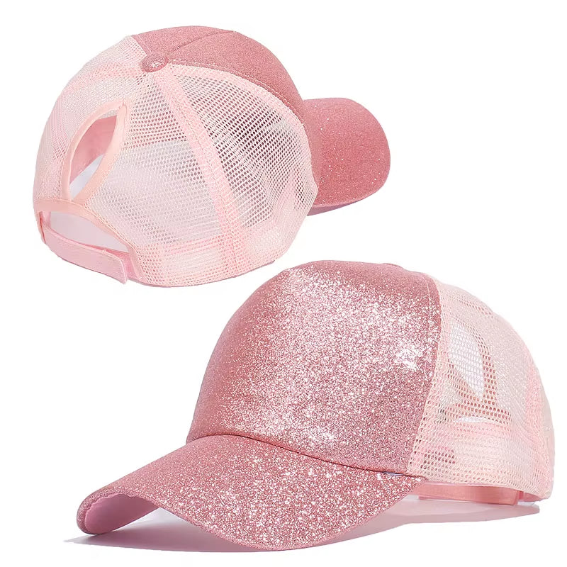 Fashion Baseball Caps Women Girl Ponytail Cap Sequins Shiny Messy Bun Snapback Hat Sun Caps Gorra Casual Ponytail Baseball Caps