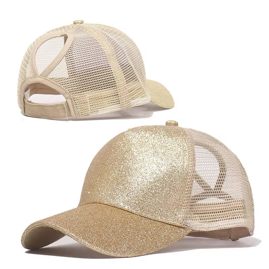 Fashion Baseball Caps Women Girl Ponytail Cap Sequins Shiny Messy Bun Snapback Hat Sun Caps Gorra Casual Ponytail Baseball Caps