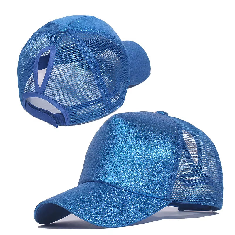 Fashion Baseball Caps Women Girl Ponytail Cap Sequins Shiny Messy Bun Snapback Hat Sun Caps Gorra Casual Ponytail Baseball Caps