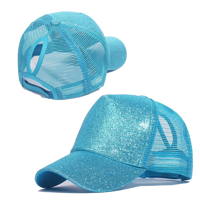 Fashion Baseball Caps Women Girl Ponytail Cap Sequins Shiny Messy Bun Snapback Hat Sun Caps Gorra Casual Ponytail Baseball Caps