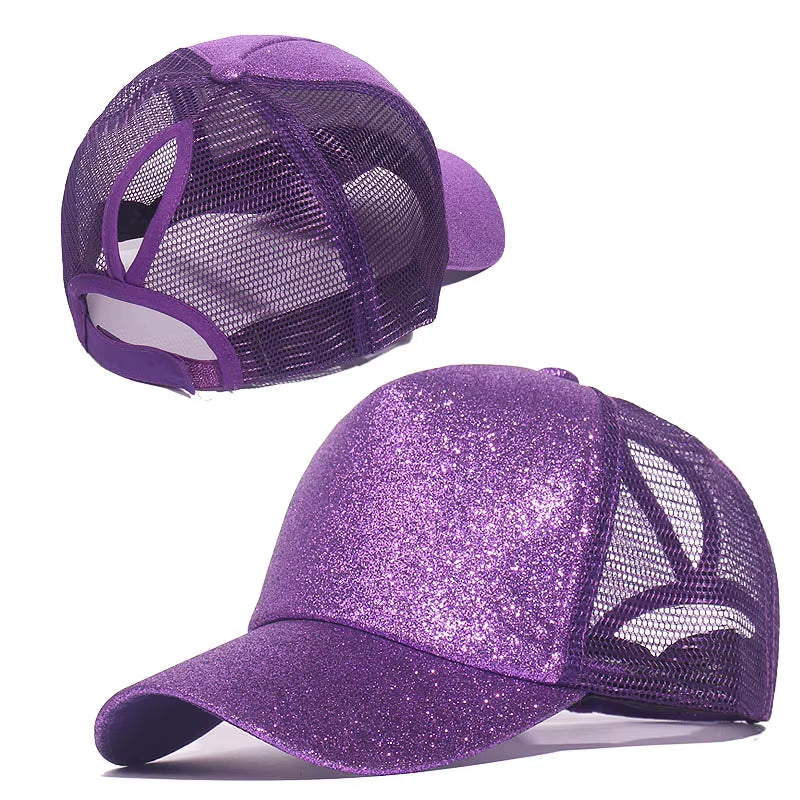 Fashion Baseball Caps Women Girl Ponytail Cap Sequins Shiny Messy Bun Snapback Hat Sun Caps Gorra Casual Ponytail Baseball Caps