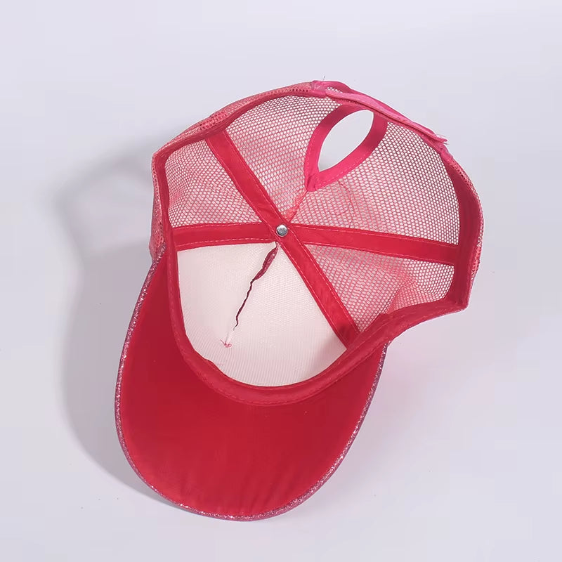 Fashion Baseball Caps Women Girl Ponytail Cap Sequins Shiny Messy Bun Snapback Hat Sun Caps Gorra Casual Ponytail Baseball Caps